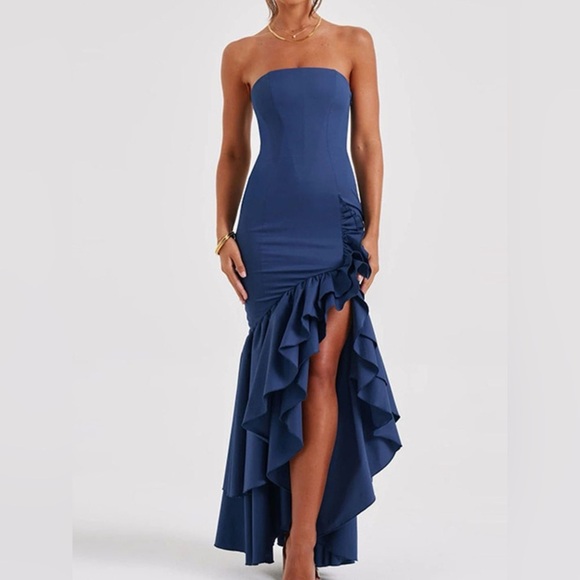 Strapless Ruffle High-Low Bodycon Dress - Picture 9 of 14